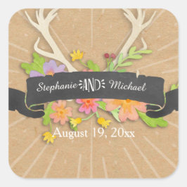 Wildblume Hirsche Rustikale Hochzeit Quadratischer Aufkleber