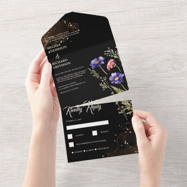 Wildblume Hochzeit All In One Einladung (Abreißen)