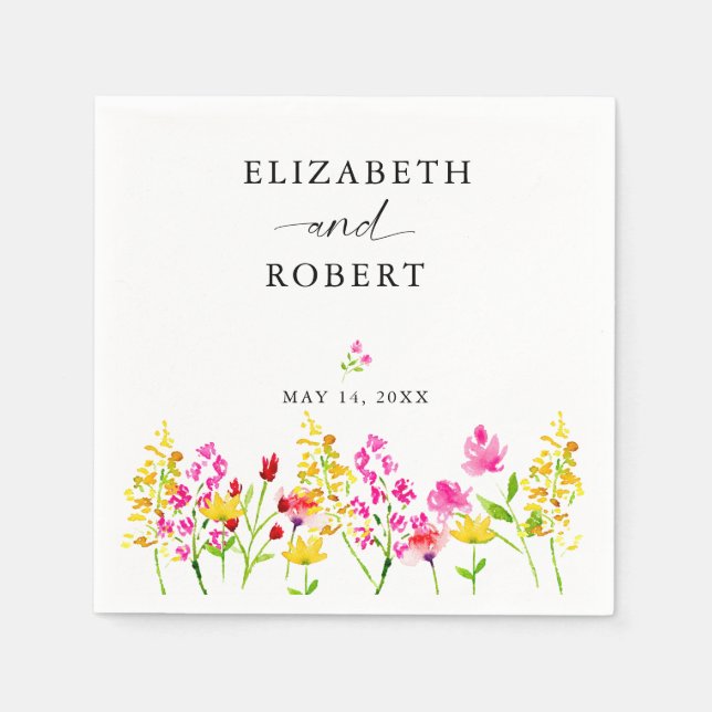 Wildblume Hochzeit Blumenschrift Eleganter Frühlin Serviette (Vorderseite)