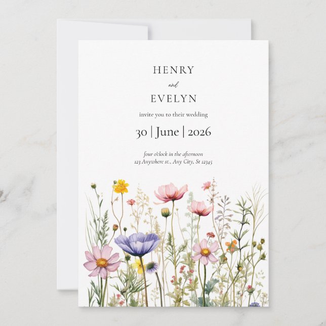 Wildblume Hochzeit Einladung Boho Floral Moderne (Vorderseite)