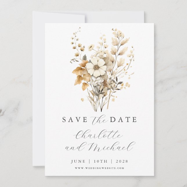 Wildblume Hochzeit | Elfenbeinflachskarte Save the Save The Date (Vorderseite)