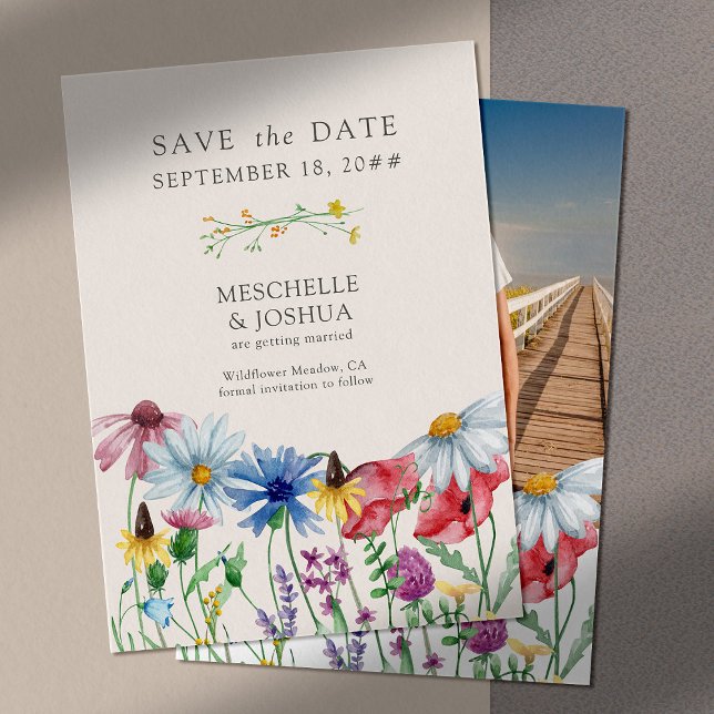 Wildblume Hochzeit Hütte Blumen und Foto Save The Date (Save the Date with photo on the back)