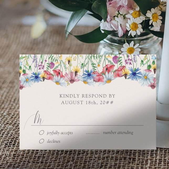 Wildblume Hochzeit Rustikales Land Blume RSVP Kart (Wedding RSVP with editable response date deadline)
