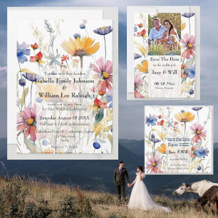Wildblume Hochzeit Rustikales Land Wasserfarbe Einladung