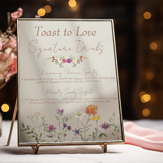 Wildblume Hochzeit Unterschrift Drinks Bar-Zeichen Poster