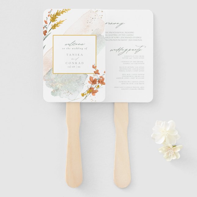Wildblume Hochzeit Wasserfarbenfeier Gold ID954 Fächer (Vorne und Hinten)
