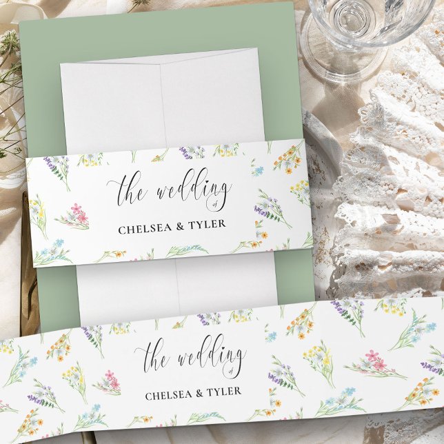 Wildblume Hochzeit Wiese Blume Einladung Einladungsbanderole (Delicate bouquets and elegant script, a perfect match to wrap around your wedding invites)