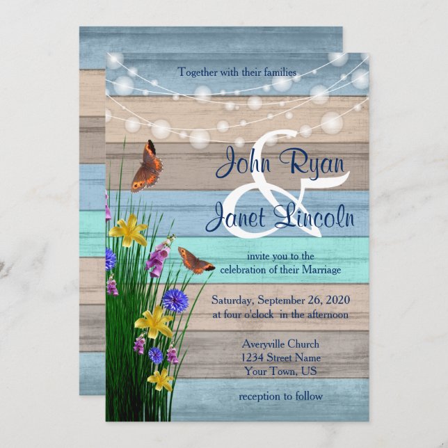 Wildblume-Hochzeitsdesign Einladung (Vorne/Hinten)