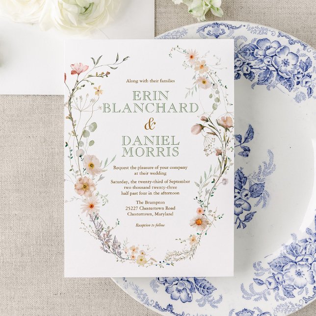 Wildblume Hochzeitsfeiern Einladung (Immerse your guests in the romance of nature with our Watercolor Wildflower Wedding Collection.)