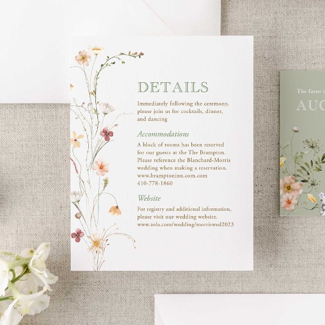 Wildblume Hochzeitskarte für Wasserfarben Begleitkarte (Immerse your guests in the romance of nature with our Watercolor Wildflower Wedding Collection.)