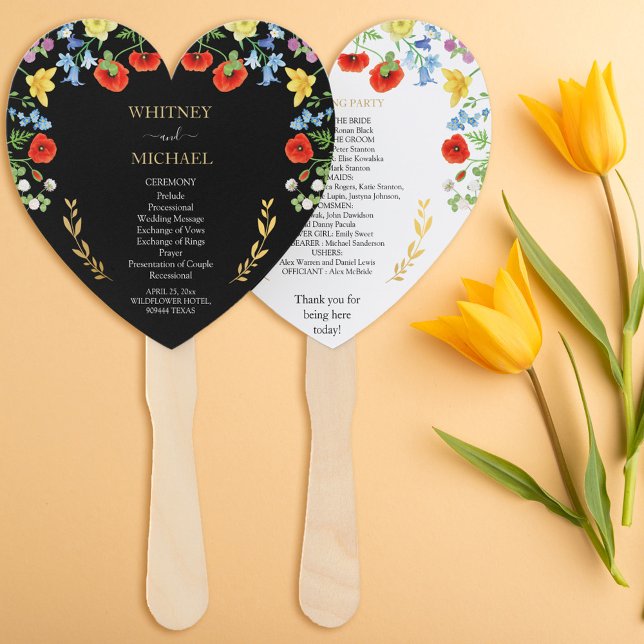 Wildblume-Hochzeitsprogramm Fächer (Colorful Wildflower Wedding Ceremony Program Hand Fan)
