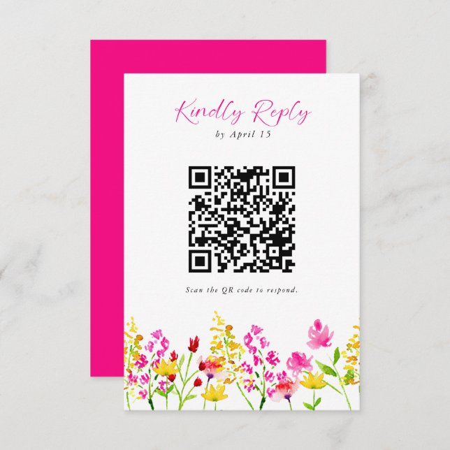 Wildblume Hochzeitsskript RSVP QR-Code (Vorne/Hinten)