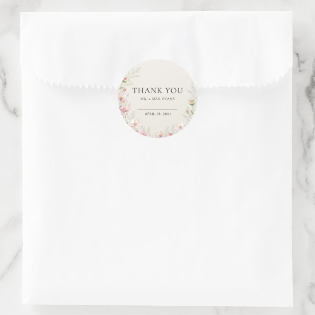 Wildblume Hochzeitsticker Runder Aufkleber (Tasche)