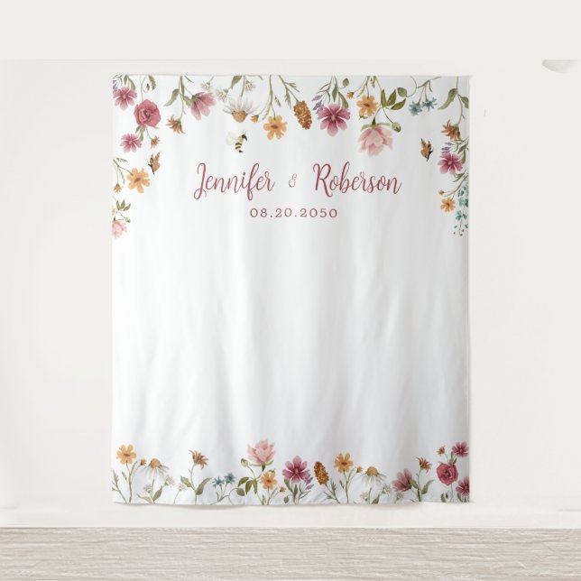 Wildblume-Hochzeitstorte Wandteppich (Vorderseite)