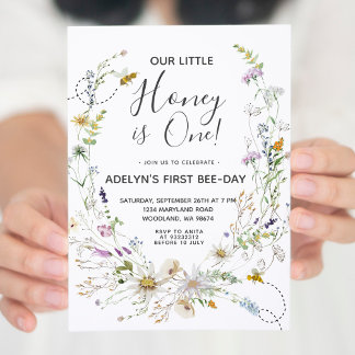 Wildblume Honey Bee 1. Geburtstag Einladung