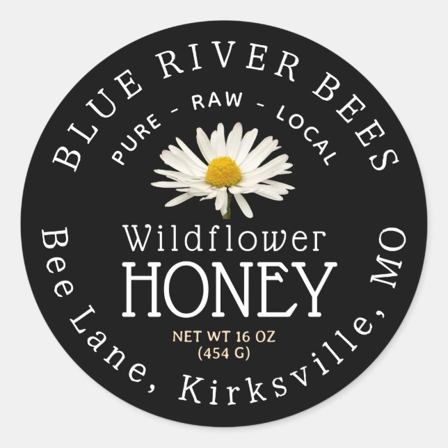 Wildblume Honey Black Daisy Custom Product Label Runder Aufkleber (Vorderseite)