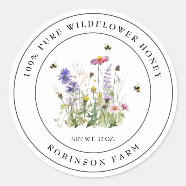 Wildblume Honey Label mit Bienen Runder Aufkleber (Vorderseite)