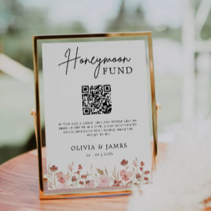 Wildblume Honeymoon Fund QR Code-Zeichen, Hochzeit Einladung