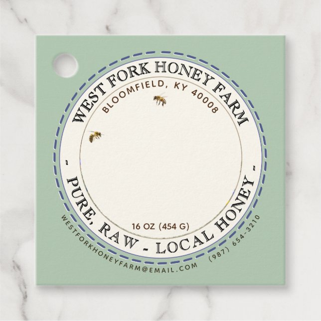 Wildblume Honigetikett mit Bienenstockbord Geschenkanhänger (Vorderseite)