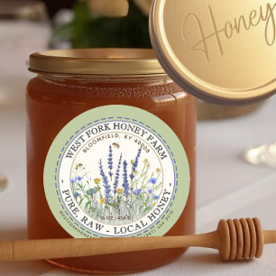 Wildblume Honigetikett mit Bienenstockbord Runder Aufkleber
