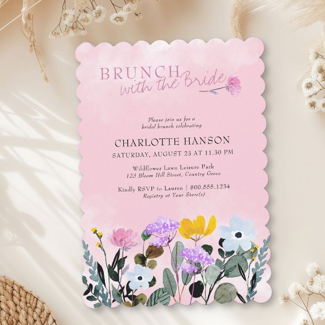 Wildblume Hübsch Pink Bridal Brunch Einladung (Brunch with the Bride Invitation from my Wildflower Lawn Bridal Shower collection)
