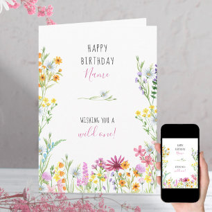 Wildblume Hübsche Wasserfarbe Wild One Geburtstag Karte