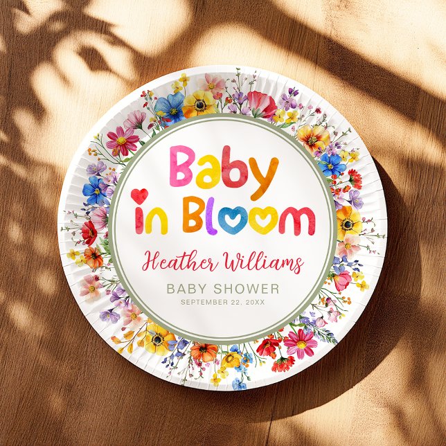 Wildblume im Aquarell Baby in Bloom Baby Dusche Pappteller (Baby in Bloom Paper Plate)