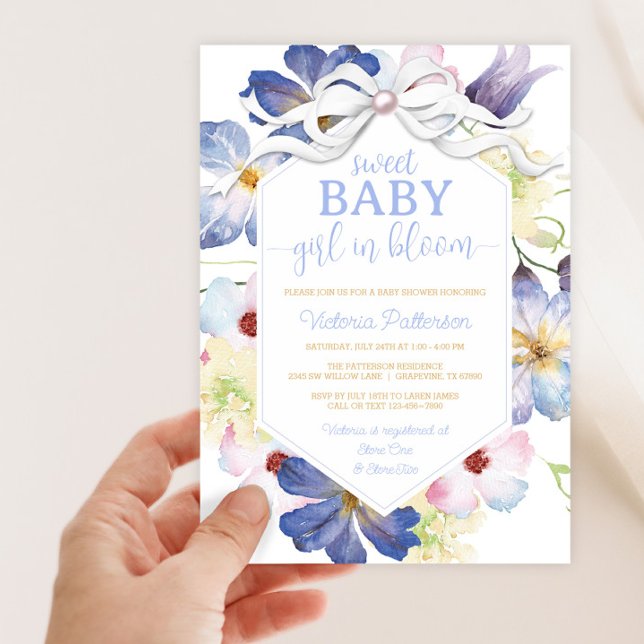 Wildblume im Aquarell in Blütendusche Einladung (Pretty watercolor baby in bloom baby shower invitation.)