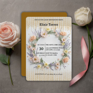 Wildblume in Blüte - Baby Shower mit Goldprägung Einladung