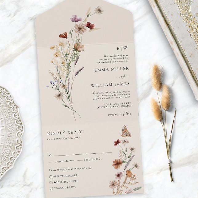 Wildblume in einer Hochzeit All In One Einladung (Wildflower All in One Wedding Invite
)