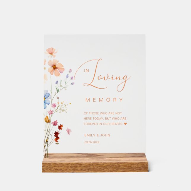 Wildblume "In Love Memory" Hochzeit Acrylschild (Vorderseite)