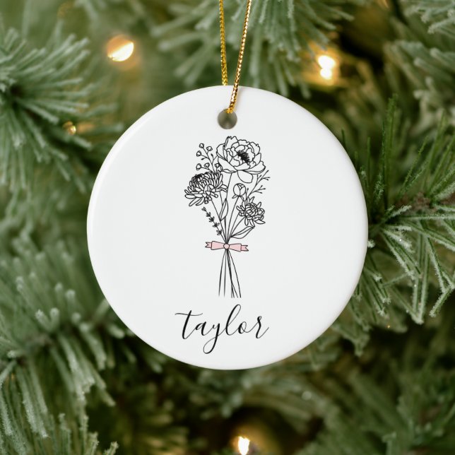 Wildblume Individuelle Name Keramik Ornament (Baum)