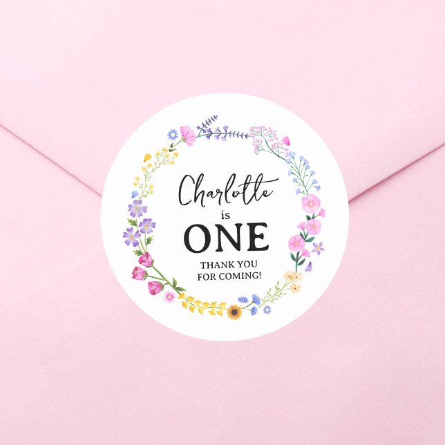 Wildblume ist ein erster Geburtstag Runder Aufkleber (Wildflower is One First Birthday Classic Round Sticker)