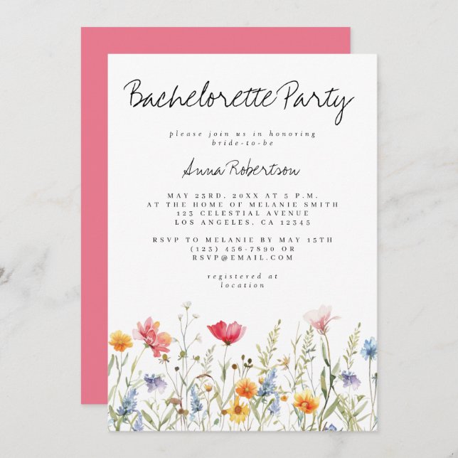 Wildblume Junggeselinnen-Abschied Einladung (Vorne/Hinten)
