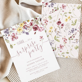Wildblume Kalligrafie Geburtstagsüberraschung Part Einladung