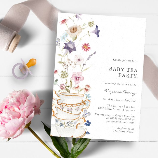 Wildblume Kinderdusche Einladung (Beautiful Wildflower Baby Shower Tea Party Invitation by Painted Paperie)
