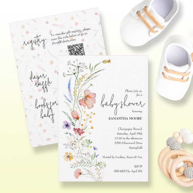 Wildblume-Kinderdusche in einem Einladung (Wildflowers baby shower all in one invitations - PRINTED and/or INSTANT DOWNLOAD)