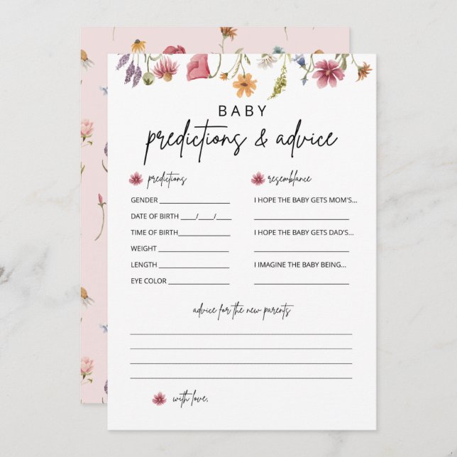 Wildblume Kinderdusche Vorhersage und Ratgeber Kar Einladung (Vorne/Hinten)