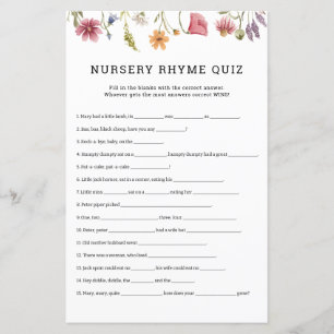 Wildblume Kinderzimmer Rhymes Quiz Baby Showspiel