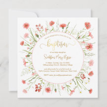 Wildblume Korallen Taufen Ankündigung Gold Schrift
