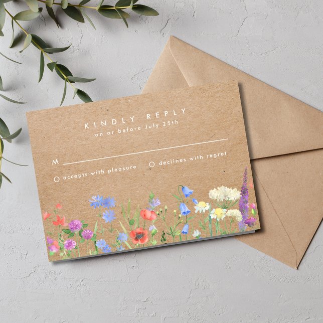 Wildblume Kraft Paper Rustic Wedding RSVP (Wildflower Kraft Paper Rustic Wedding RSVP)