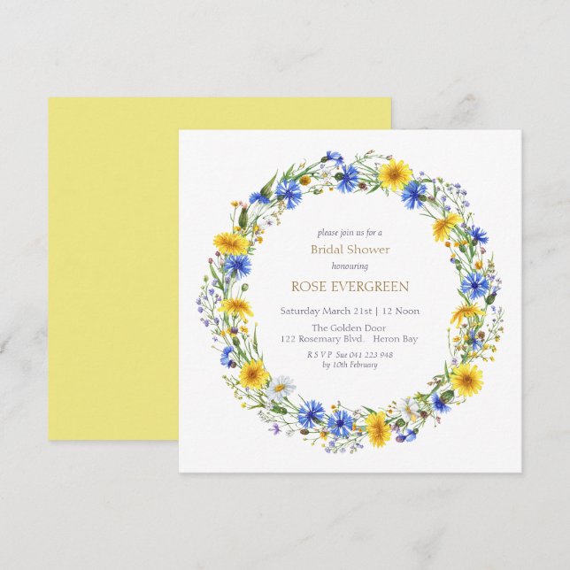 Wildblume-Kranz Einladung (Vorne/Hinten)