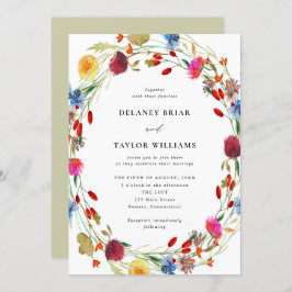 Wildblume-Kranz in einer Hochzeit Einladung