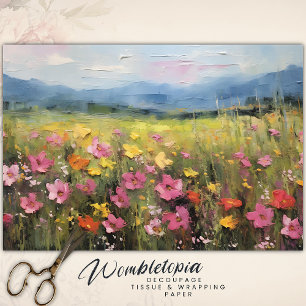 Wildblume Landschaftsbild Ölgemälde Decoupage Seidenpapier