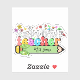 Wildblume Lehrer Name Personalisiert, Lehrergesche Aufkleber