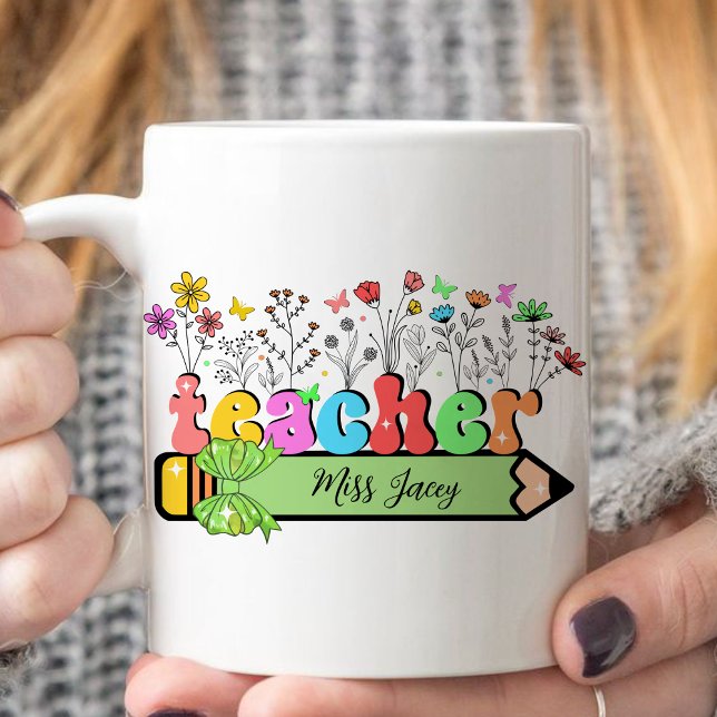 Wildblume Lehrer Name Personalisiert, Lehrergesche Kaffeetasse (Wildflower Teacher Name, Custom Teacher name, Personalized Teacher, Gift for Teacher mug)
