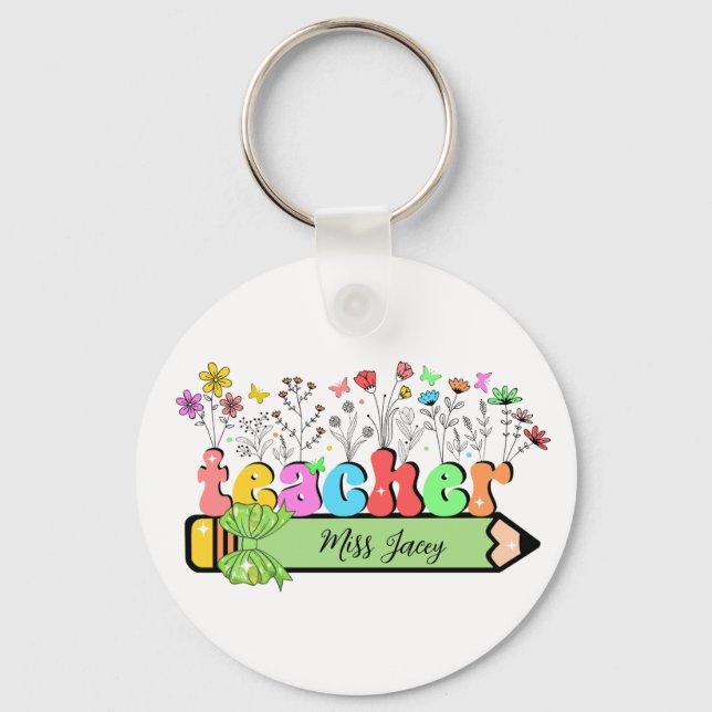 Wildblume Lehrer Name Personalisiert, Lehrergesche Schlüsselanhänger (Vorderseite)