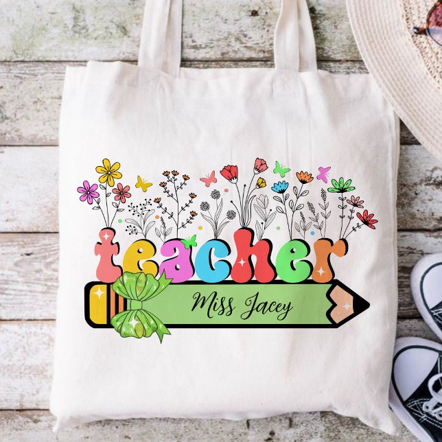 Wildblume Lehrer Name Personalisiert, Lehrergesche Tragetasche (Wildflower Teacher Name, Custom Teacher name, Personalized Teacher, Gift for Teacher tote bag)