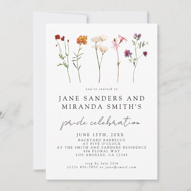 Wildblume Lesbian Gay Pride Einladung (Vorderseite)