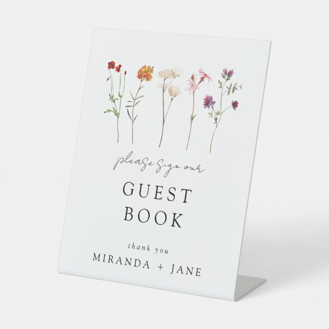 Wildblume Lesbian Pride Floral Wedding Gästebuch Sockelschild (Vorderseite)